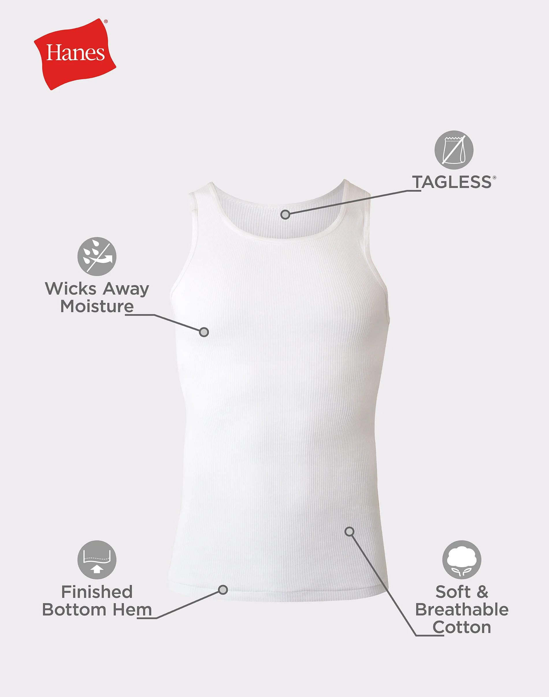 Hanes Men's Cotton Tank Undershirt, Moisture-Wicking, White, 6-Pack #372AP6