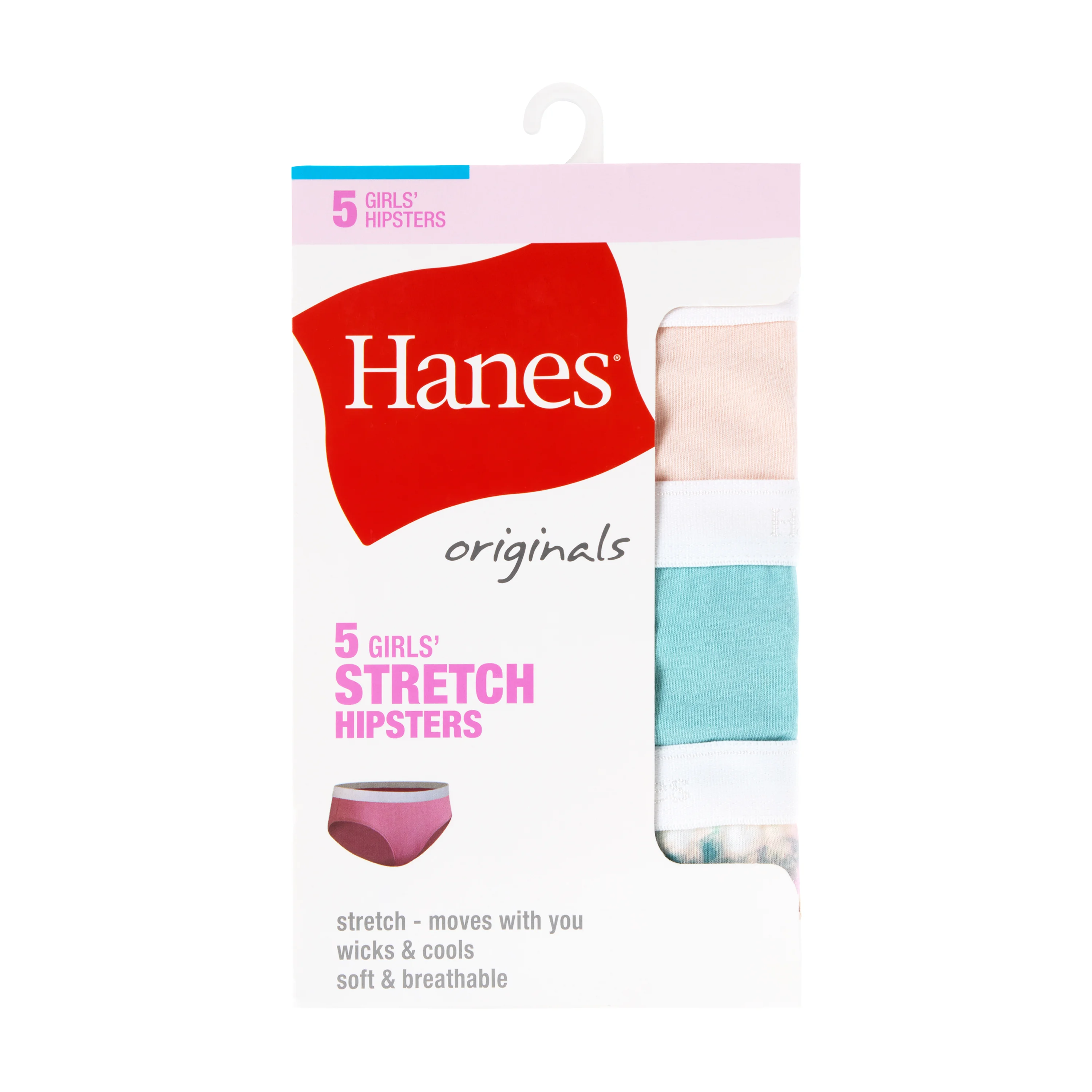 Hanes Originals Girls' Tween Hipster Underwear, Assorted Solids/Print, 5-Pack #GOGTH2