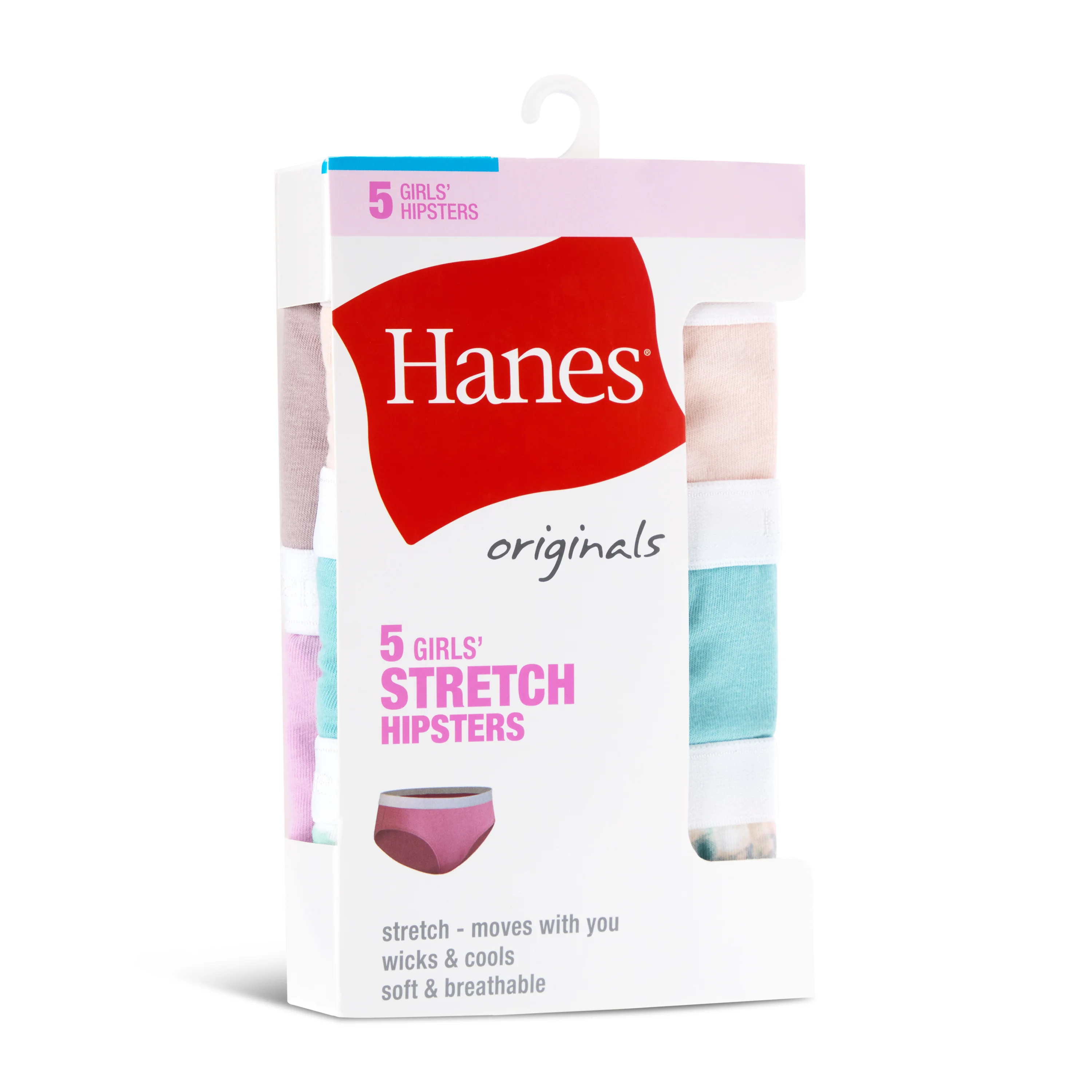 Hanes Originals Girls' Tween Hipster Underwear, Assorted Solids/Print, 5-Pack #GOGTH2