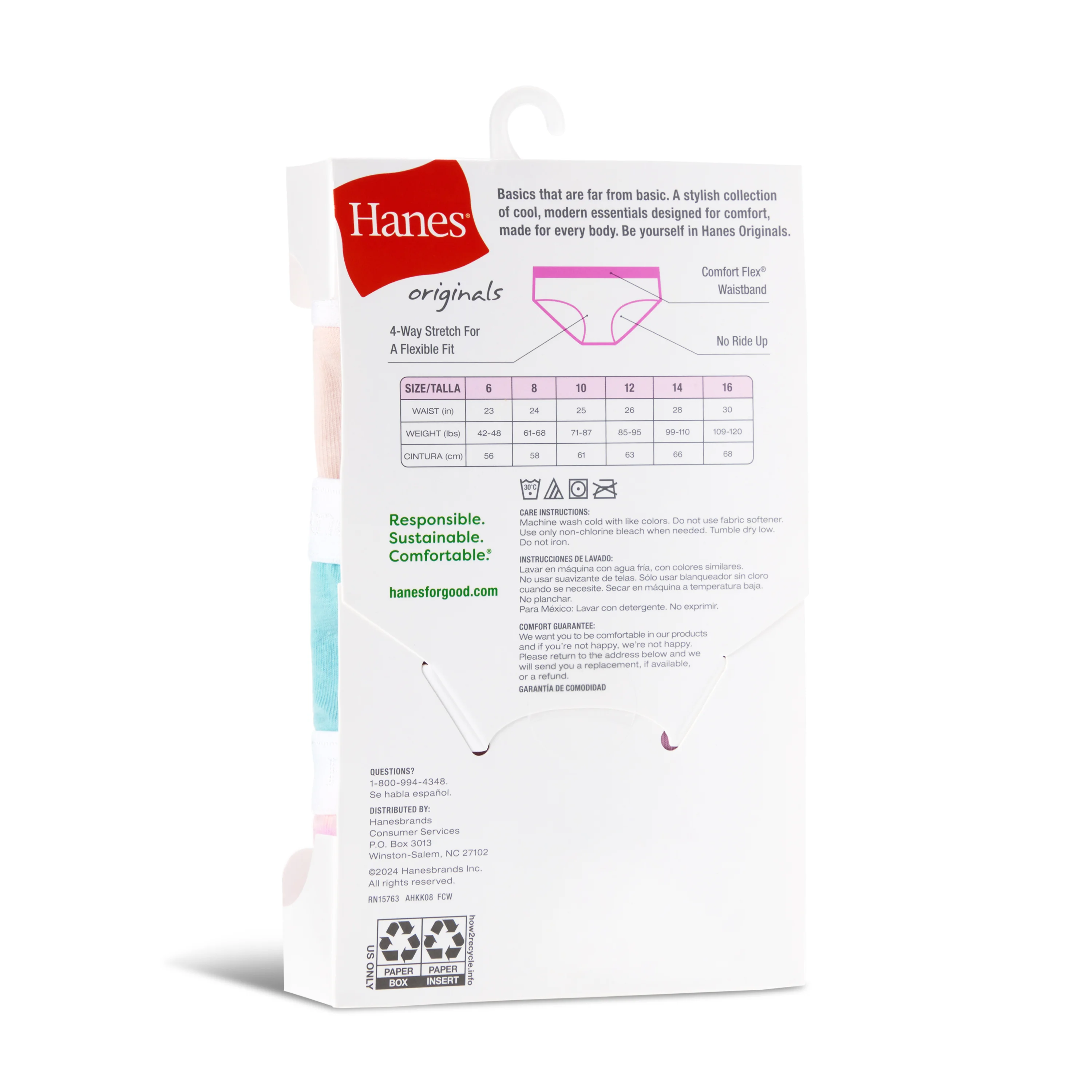 Hanes Originals Girls' Tween Hipster Underwear, Assorted Solids/Print, 5-Pack #GOGTH2