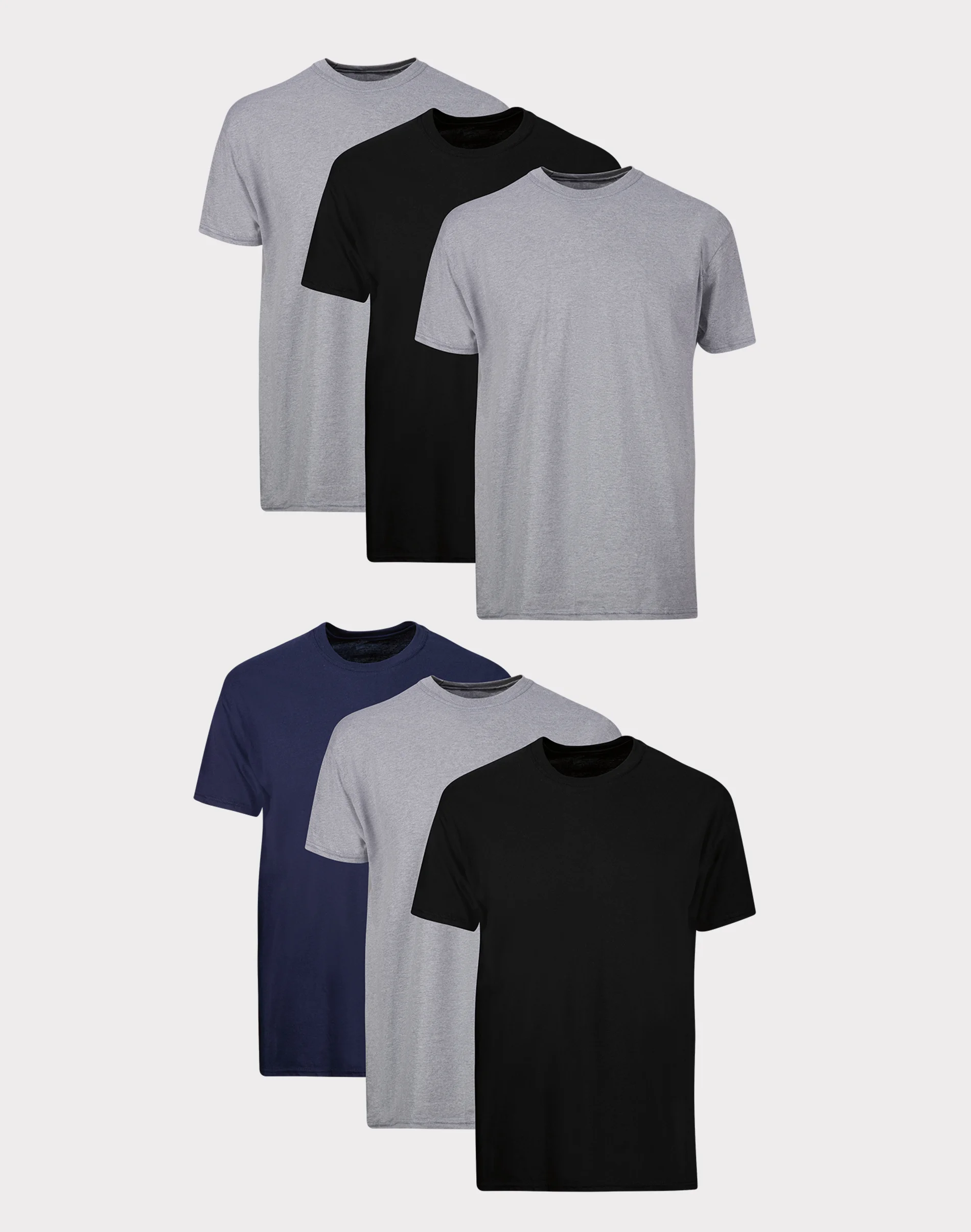 Hanes Men's T-Shirt Pack, Moisture-Wicking Stay-Tucked Undershirts, Black/Grey/Blue, 6-Pack #216BG6