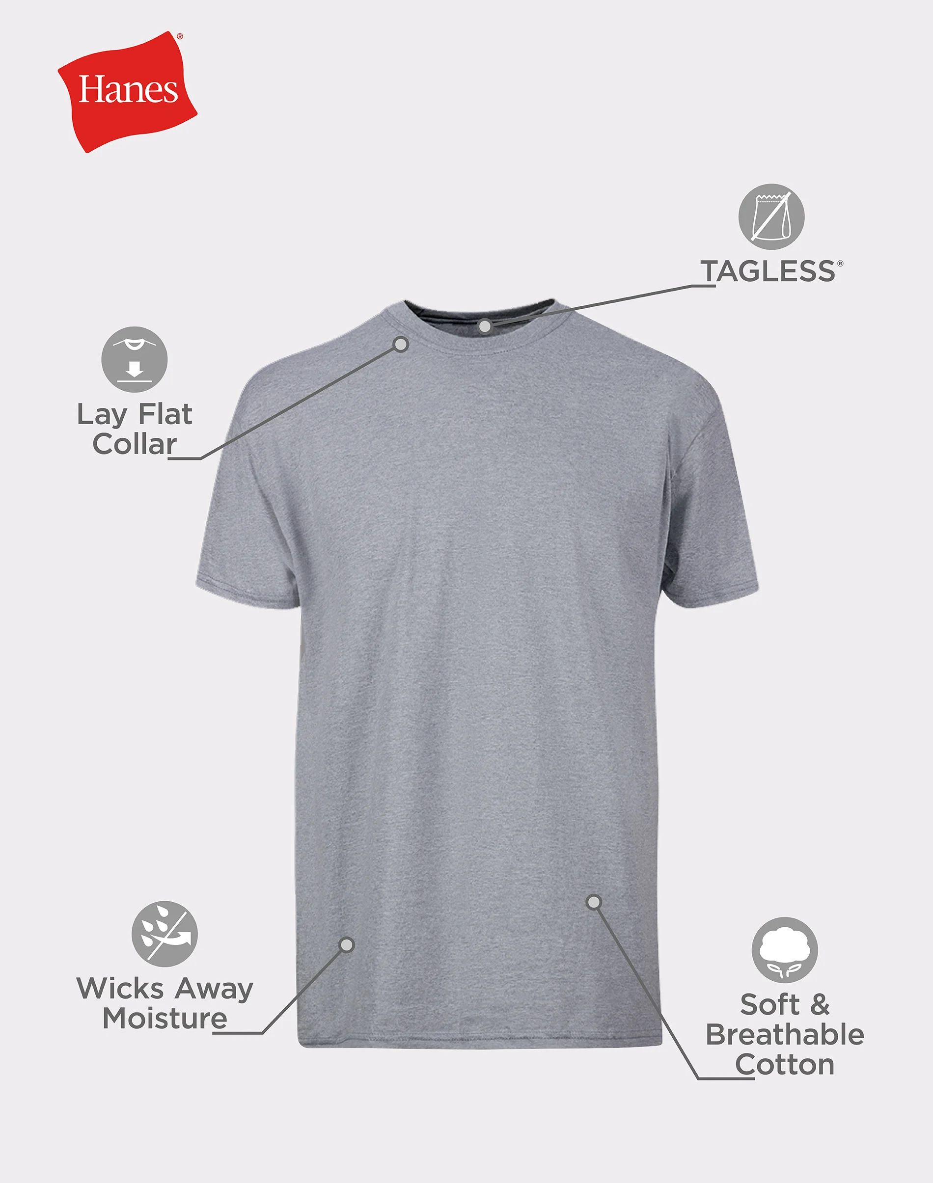 Hanes Men's T-Shirt Pack, Moisture-Wicking Stay-Tucked Undershirts, Black/Grey/Blue, 6-Pack #216BG6