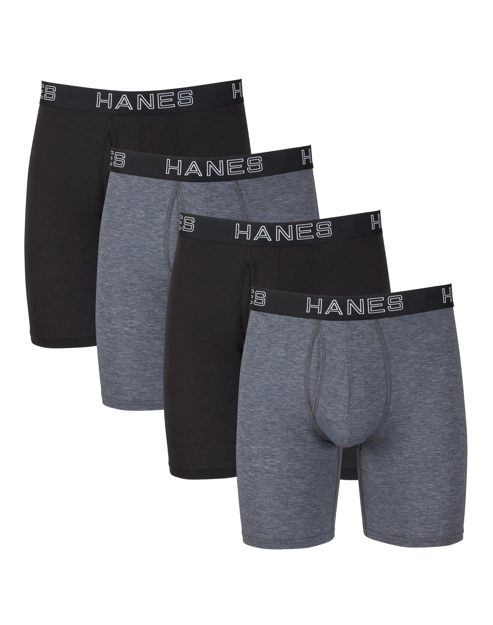 Hanes Ultimate Comfort Flex Fit Total Support Pouch Men's Long Leg Boxer Brief Underwear, Black/Grey, 4-Pack #UFSLB4