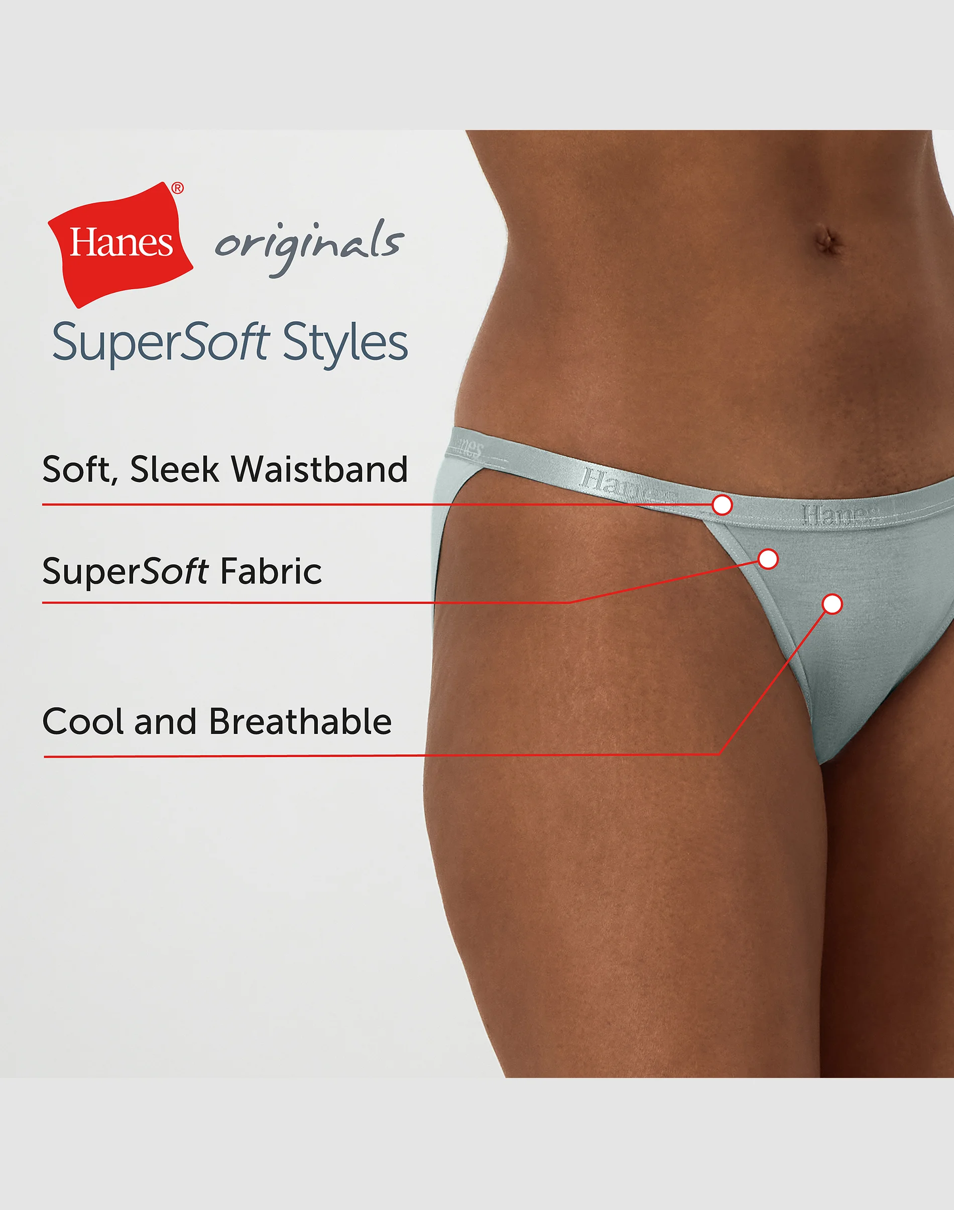 Hanes Originals Women's SuperSoft String Bikini Underwear, 3-Pack #OB45AS