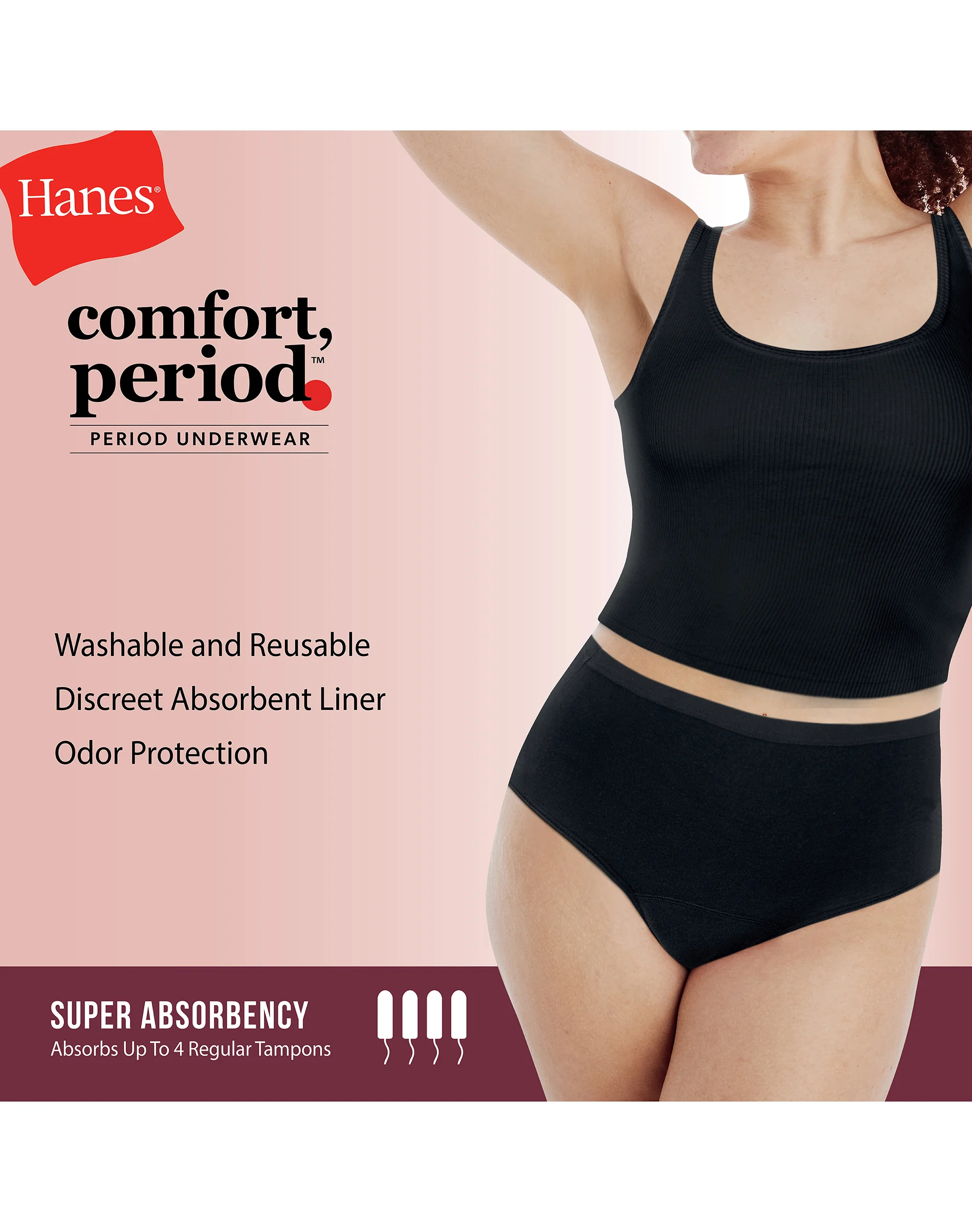 Hanes Comfort, Period. Women's Brief Period Underwear, Super Leaks, 3-Pack #SP40AS