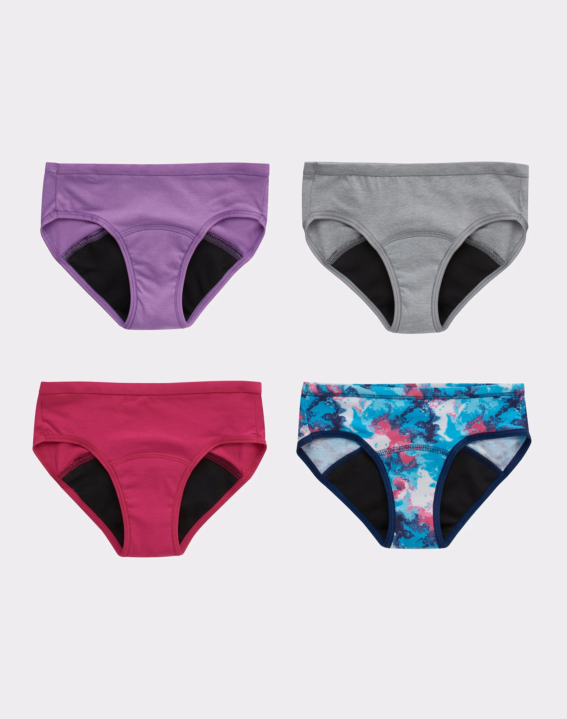Hanes Comfort, Period. Girls' Hipster Period Underwear, Moderate Protection, Assorted, 4-Pack #GAPHP4