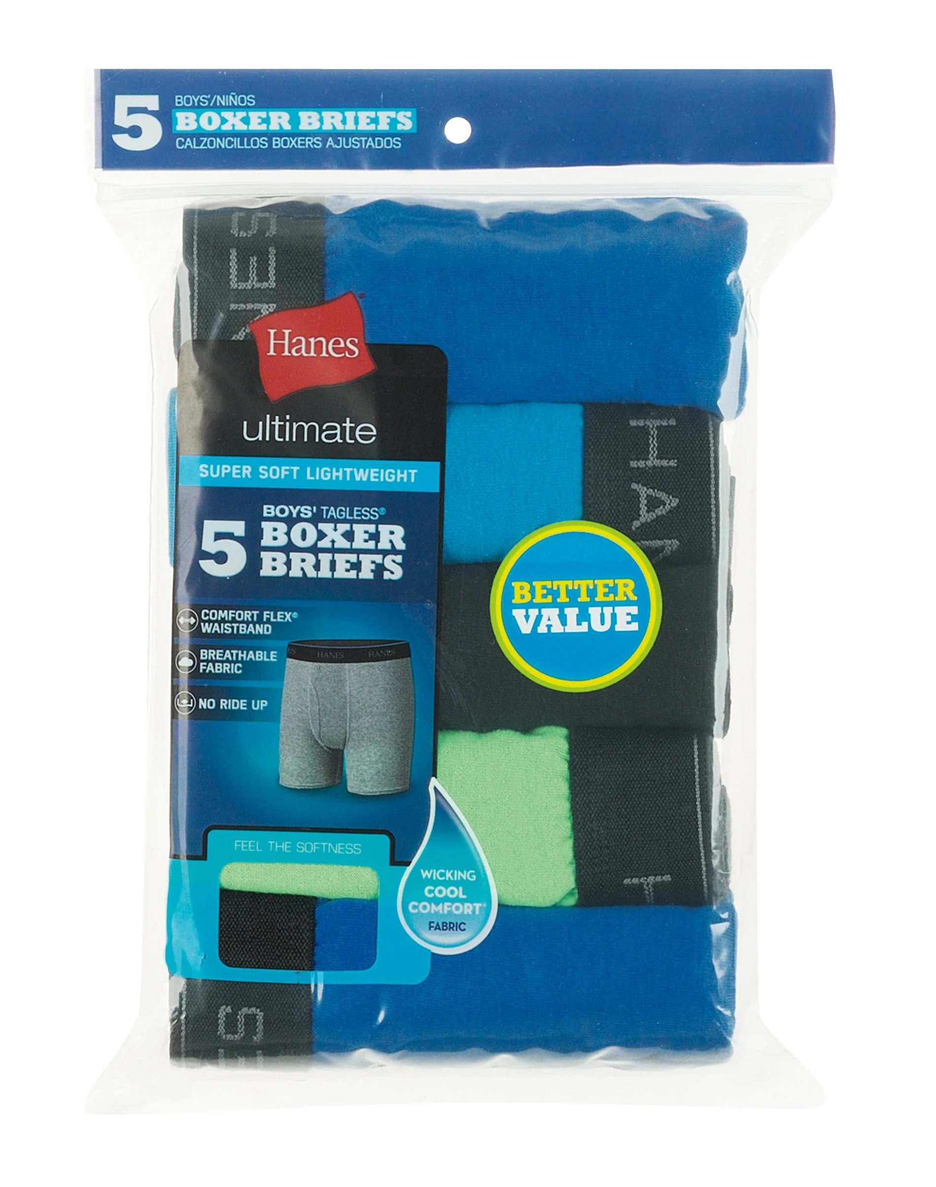 Hanes Ultimate Boys' Lightweight Boxer Brief Underwear, 5-Pack #BUBFA5
