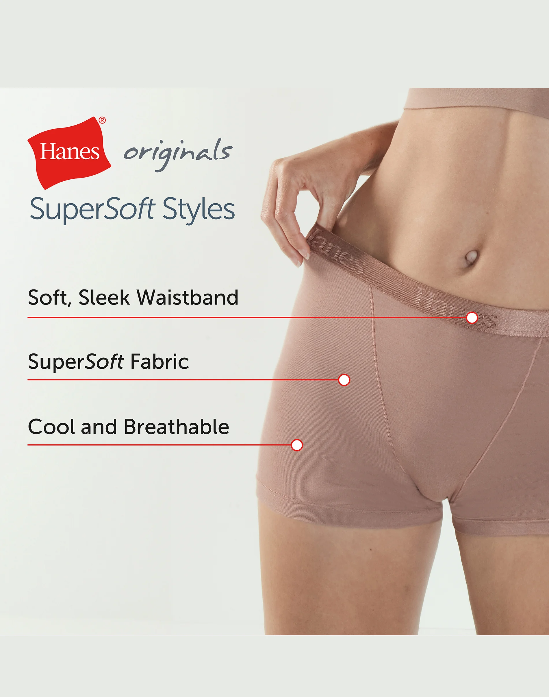 Hanes Originals Women's SuperSoft Boxer Brief Underwear, 3-Pack #OB49AS