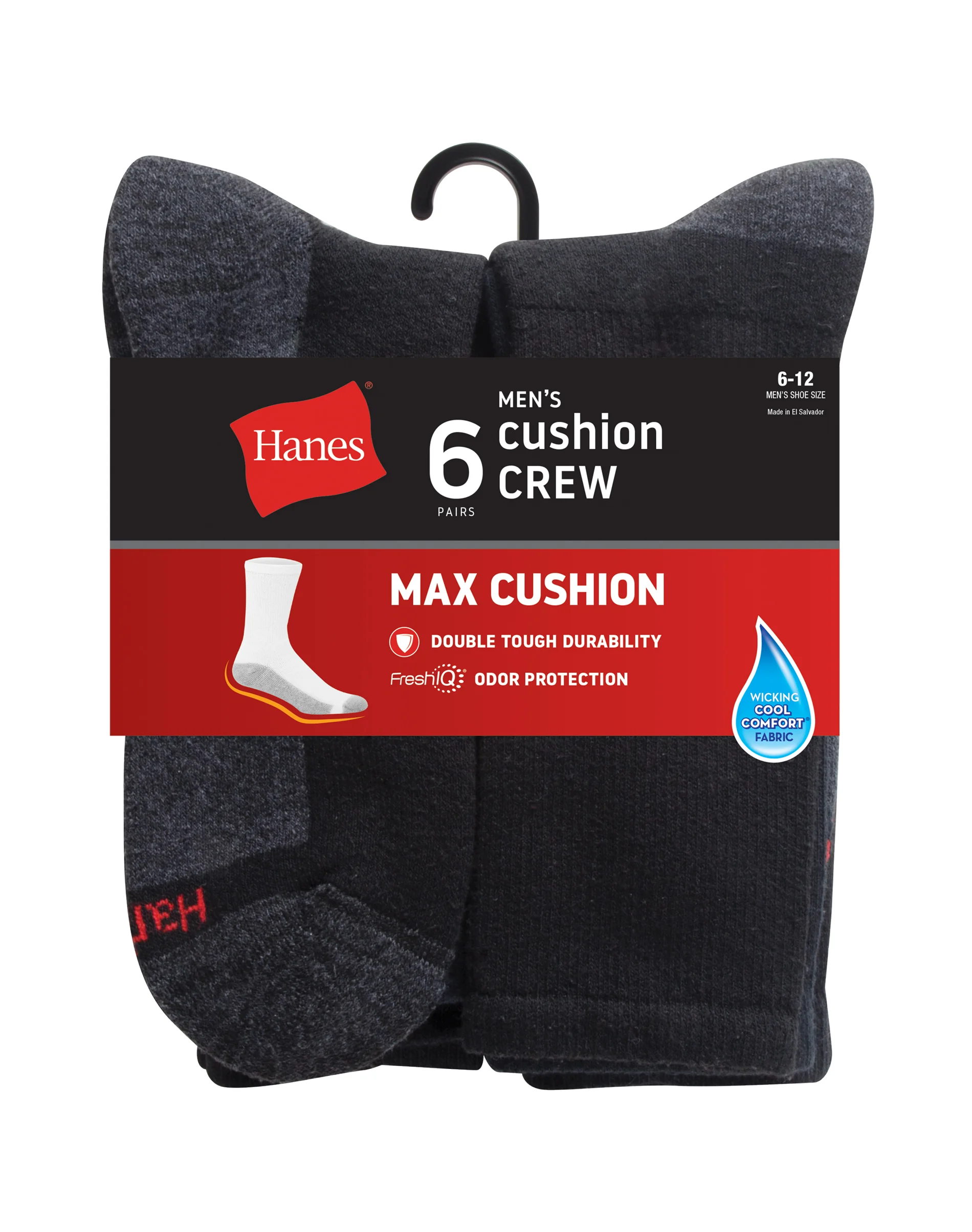 Hanes Double Tough Men's Crew Socks, Max Cushion, 6-Pairs #MC106 6 Hanes Double Tough Men's Crew Socks, Max Cushion, 6-Pairs #MC106