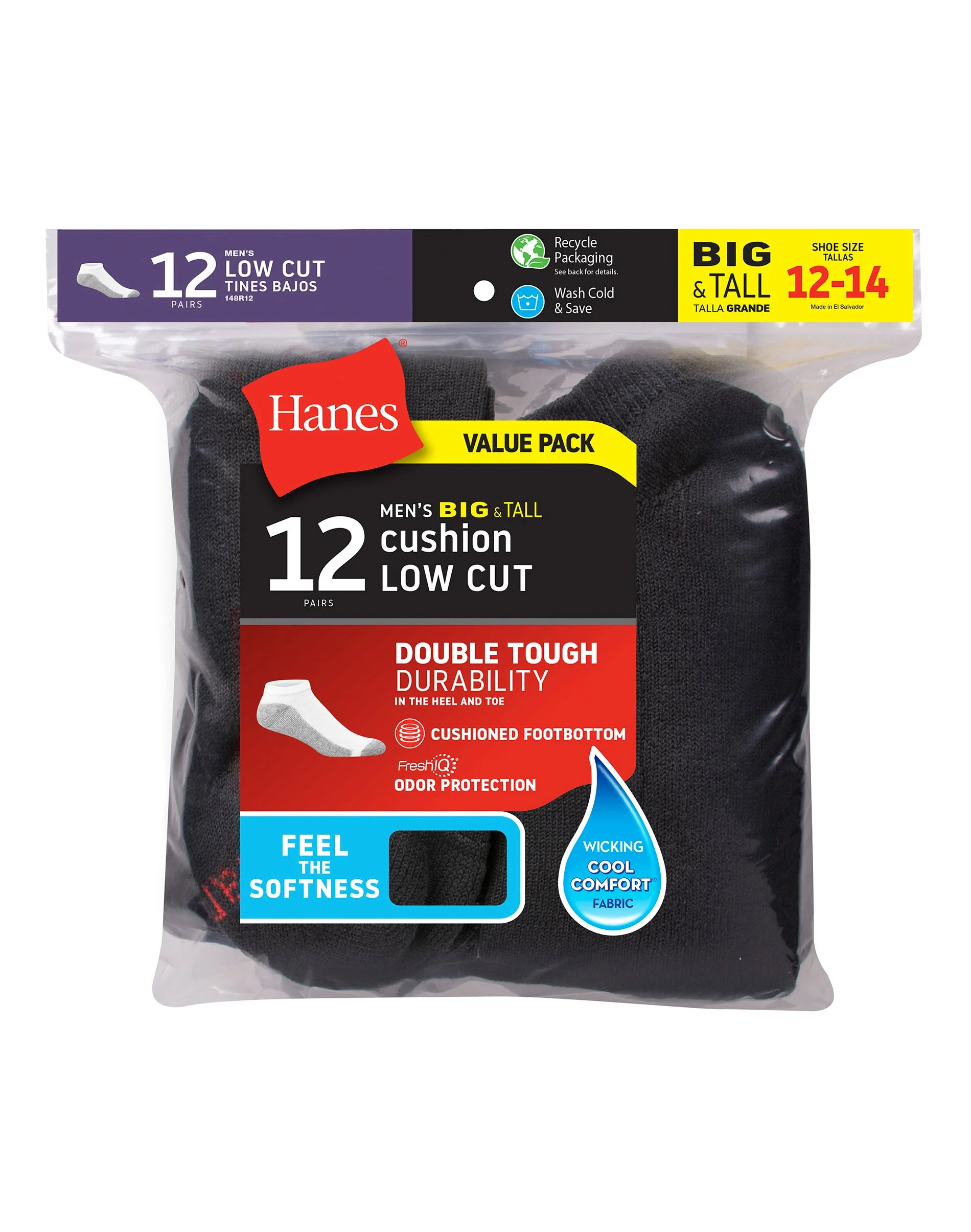 Hanes Double Tough Men's Low-Cut Socks, 12 Pairs (Big & Tall) #148R12
